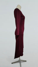 burgundy open back tango dress