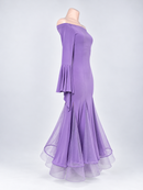 Lavender gown with mesh godets three-quarter