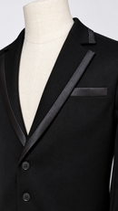 Satin piped notch lapel close-up