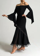 Elegant Black Off-Shoulder Dress with Bell Sleeves