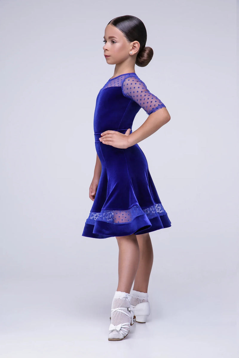 Velor dance dress with polka dot mesh inserts, based on bodysuit