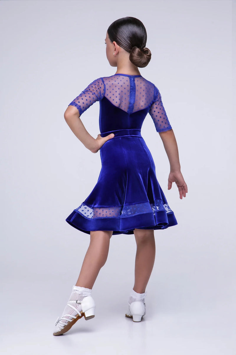 Velor dance dress with polka dot mesh inserts, based on bodysuit