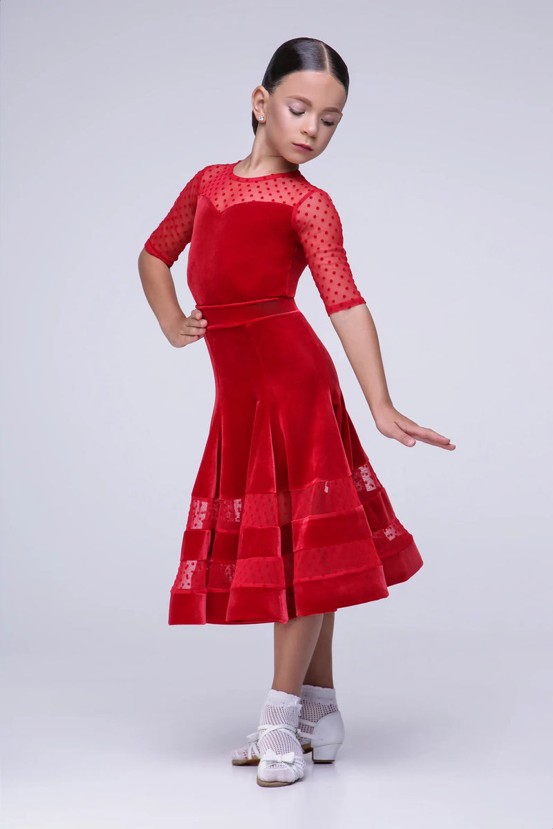 Ball gown for the dance floor, in velor and polka dot mesh insert