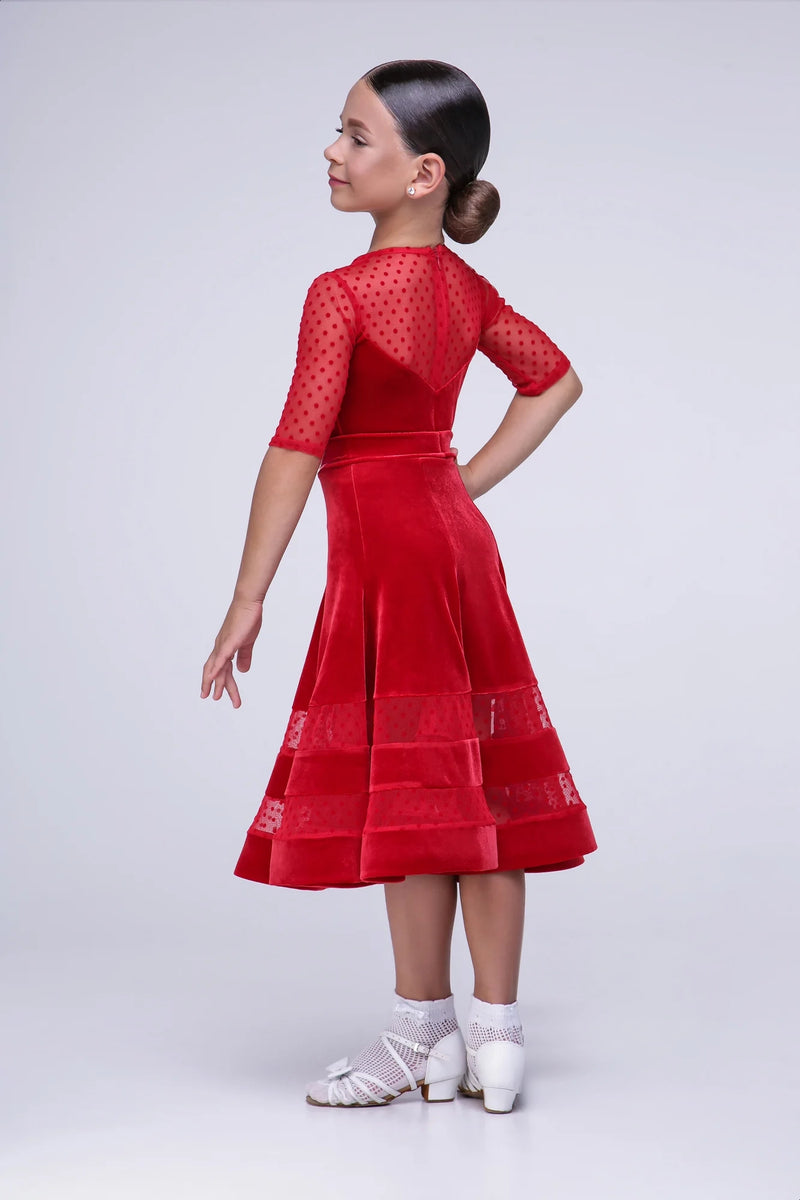 Ball gown for the dance floor, in velor and polka dot mesh insert