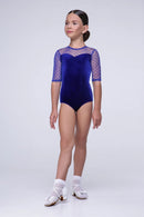 Ballroom dance floor dress in velor with polka dot mesh trim