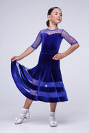 Ballroom dance floor dress in velor with polka dot mesh trim