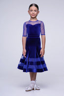 Ballroom dance floor dress in velor with polka dot mesh trim