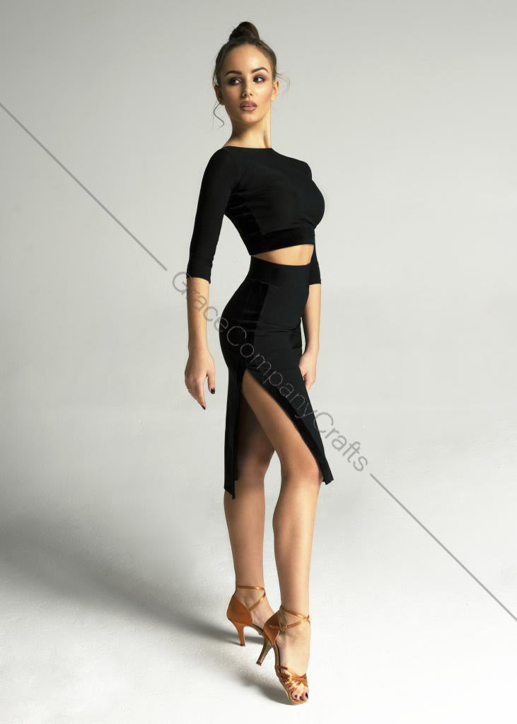 Black dance skirt with velvet detail