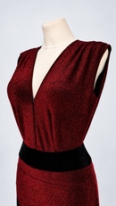 Deep V-neck bodice angled close-up