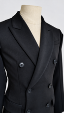 Peak lapels and double-breasted front close-up