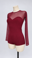 Long mesh sleeve bodysuit three-quarter view