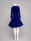 Royal Blue Girls Velvet Ballroom Dress with Full Circle Skirt