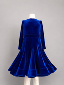 Royal Blue Girls Velvet Ballroom Dress with Full Circle Skirt