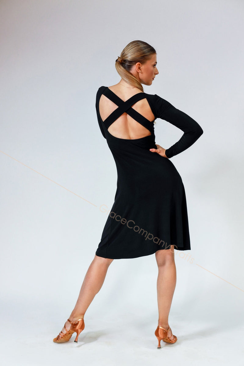 Women's Black Dance Dress with Open Back