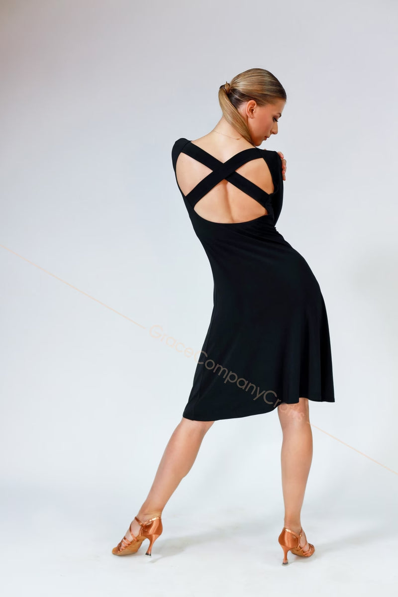 Women's Black Dance Dress with Open Back