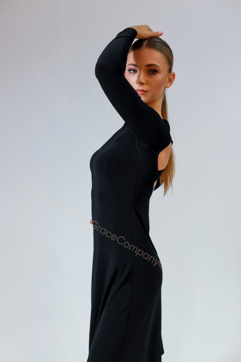 Women's Black Dance Dress with Open Back