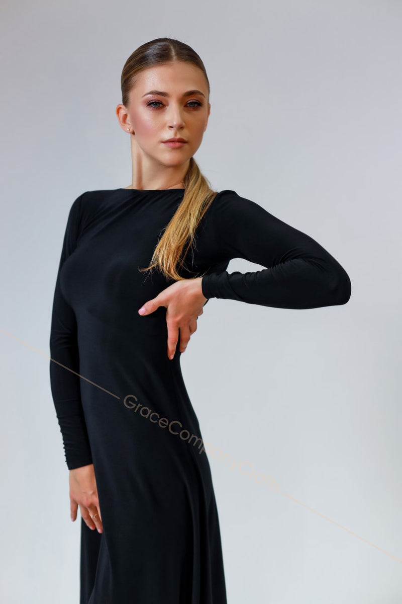 Women's Black Dance Dress with Open Back