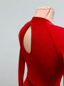 Red Dance Dress with Velvet Trim and Flared Skirt