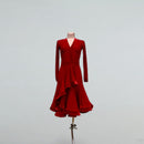 Red Dance Dress with Velvet Trim and Flared Skirt