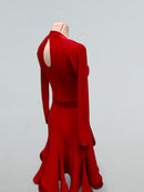 Red Dance Dress with Velvet Trim and Flared Skirt