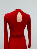 Red Dance Dress with Velvet Trim and Flared Skirt