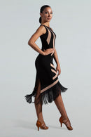 Dual-Tone Figure-Enhancing Fringed Tango Dress