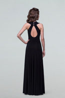 Black dress for a standard tight-fitting silhouette. Long black dress for ballroom dancing