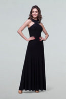 Black dress for a standard tight-fitting silhouette. Long black dress for ballroom dancing