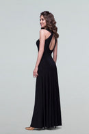 Black dress for a standard tight-fitting silhouette. Long black dress for ballroom dancing