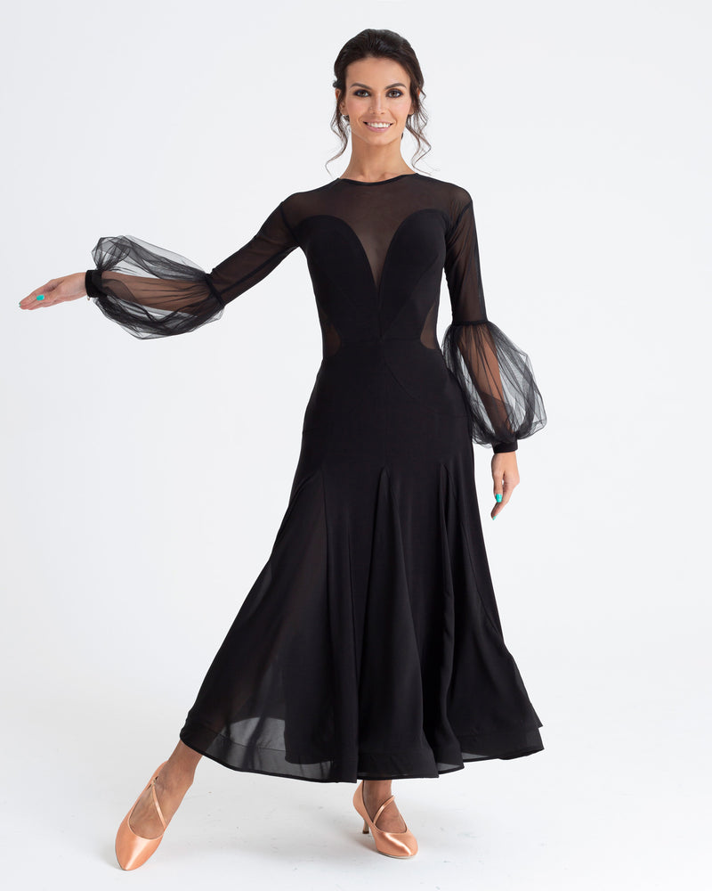 Elegant Ballroom Dance Dress with Sheer Puff Sleeves