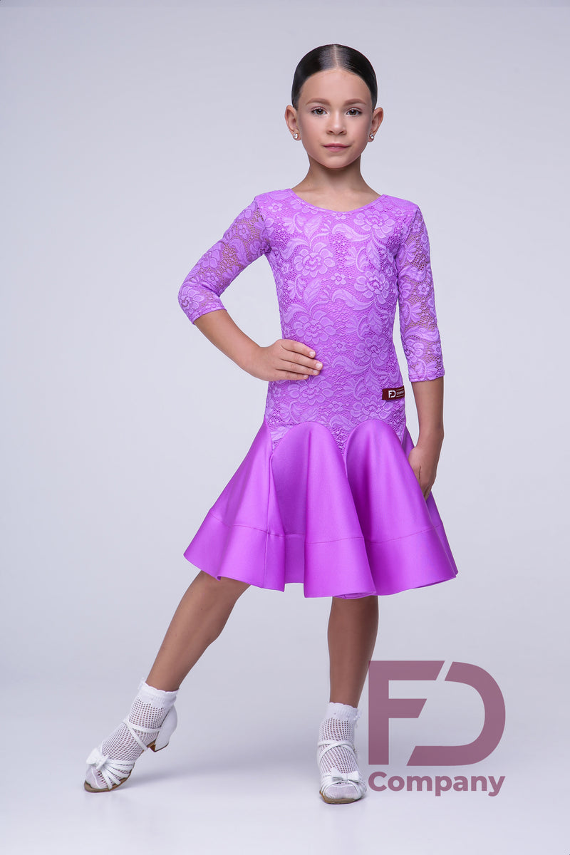 Lilac rating dress for dancing from supplex and elastic guipure based on bodysuit