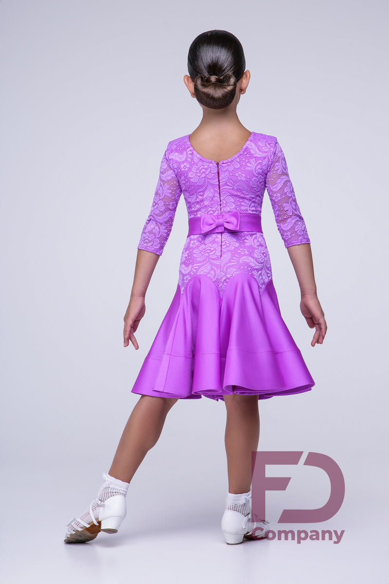 Lilac rating dress for dancing from supplex and elastic guipure based on bodysuit