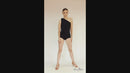 Black one-shoulder dance bodysuit. Ballroom dance bodysuit with ties