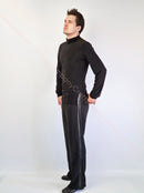 Men's ballroom dance trousers without pockets, with tucks, satin stripes