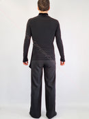 Trousers for ballroom dancing without pockets, without tucks, velor stripes