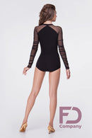Black Long Mesh Sleeve Dance Bodysuit