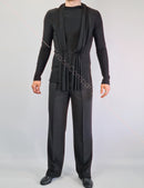 Men's no-pocket dance trousers with satin waistband and stitched pleats at the front