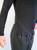 Men's ballroom dance trousers without pockets, with tucks, satin stripes