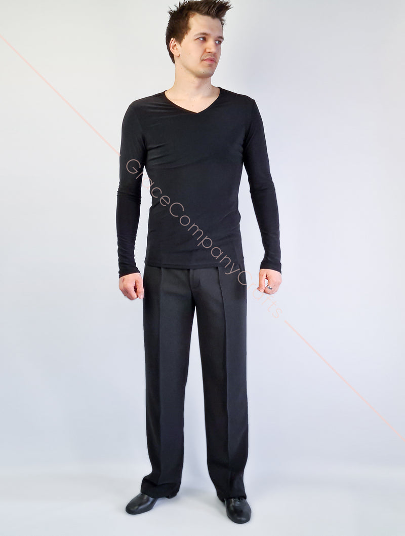 Long Sleeve Black Dance Shirt.Men's dance shirt.Dancing clothes.Dance costume