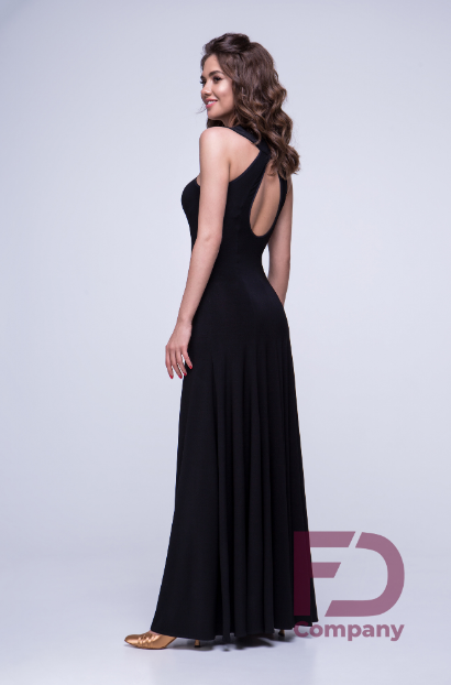 Black dress for a standard tight-fitting silhouette. Long black dress for ballroom dancing.