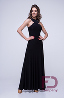 Black dress for a standard tight-fitting silhouette. Long black dress for ballroom dancing.