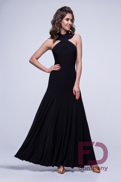 Black dress for a standard tight-fitting silhouette. Long black dress for ballroom dancing.