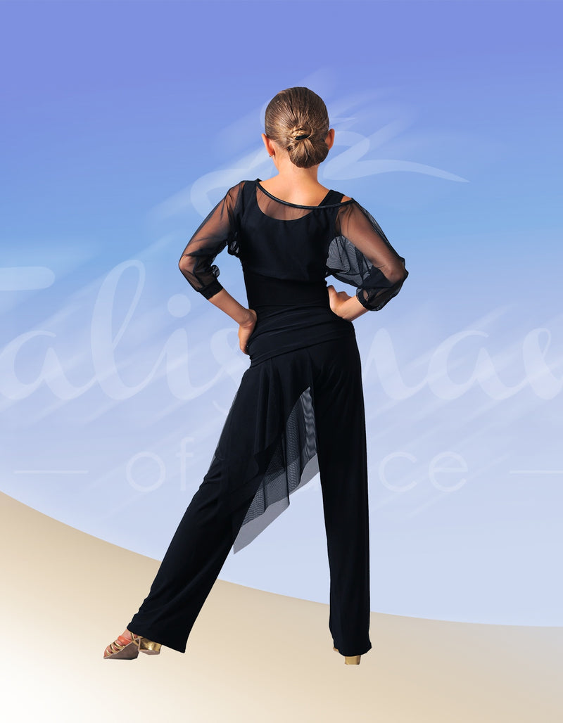 Women's dance pants with a high waist, mesh frill on the side
