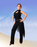 Women's dance pants with a high waist, mesh frill on the side