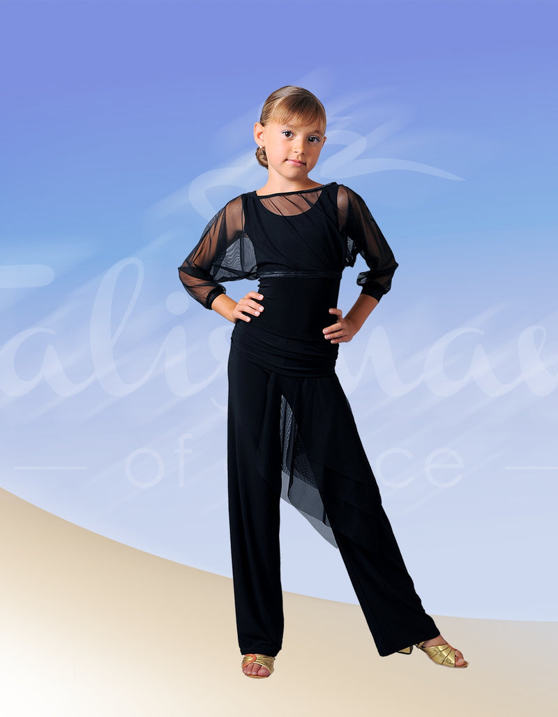 Women's dance pants with a high waist, mesh frill on the side