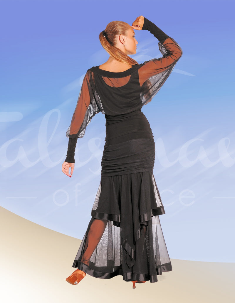 Light and airy skirt with wedges and frill out of stretch mesh, long black skirt for dancing, maxi skirt