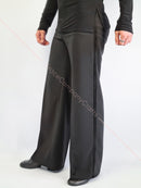 Trousers for ballroom dancing without pockets, without tucks, velor stripes