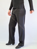 Men's ballroom dance trousers without pockets, with tucks, satin stripes