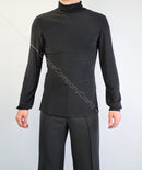 Black dance shirt. Men's dance shirt.Dancing clothes.High collar shirt.Dance shirt with slits