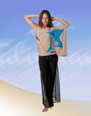 Wide from the thigh pants in black stretch knitwear with mesh wedges on the sides, balroom, dancewear